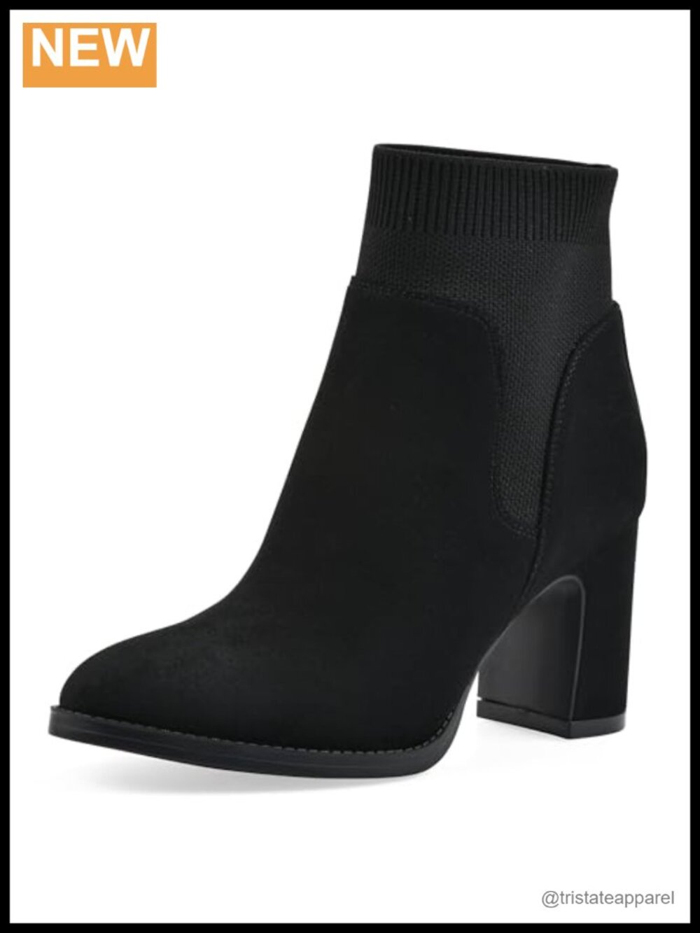 Women's Pull-On Knit Block Heel Sock Bootie Ankle Boots Almond Toe Textile